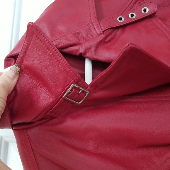 Leather jacket Red XS, Moto style, by Cami - Picture 5 of 14